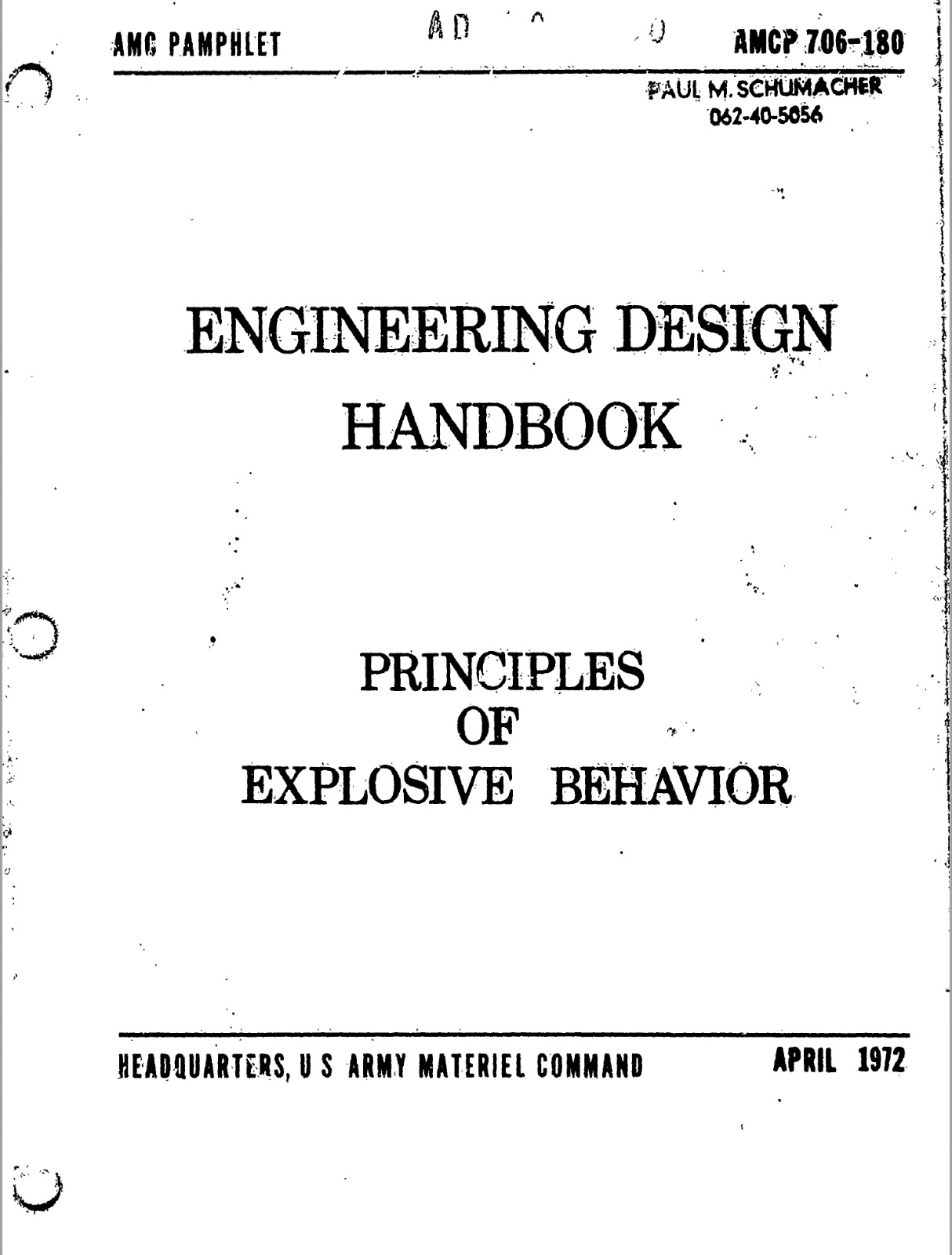 382 page 1972 AMCP 706-180 EXPLOSIVE BEHAVIOR Engineering Design Handbook on CD
