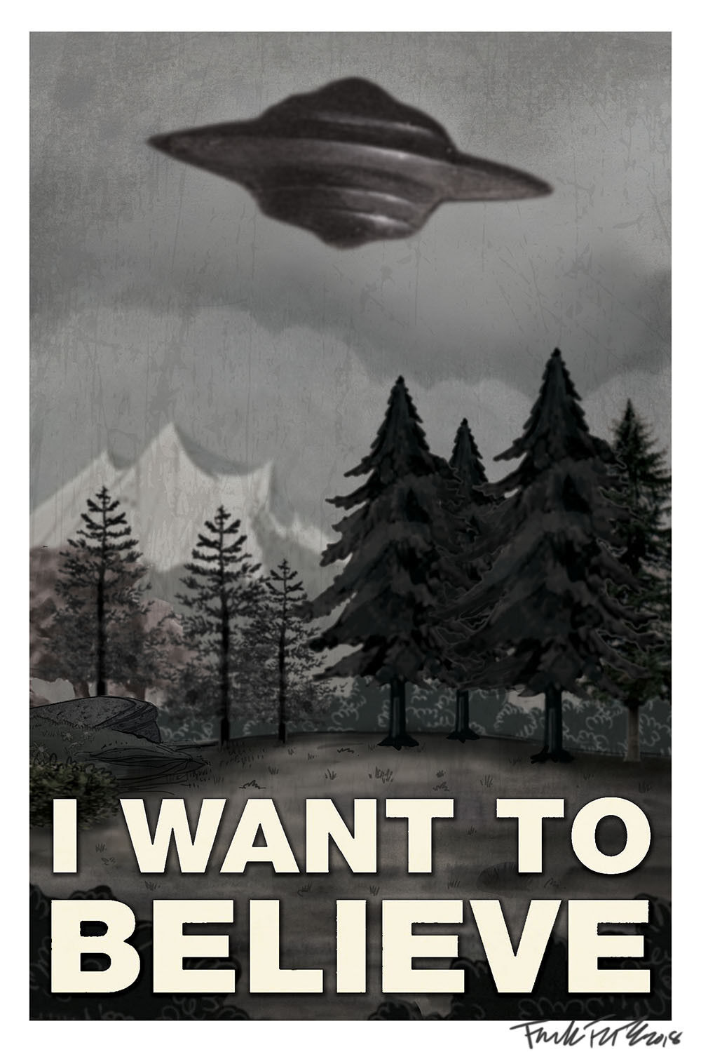 I Want to Believe UFO Flying Saucer X-Files Mulder  Poster/Print signed 