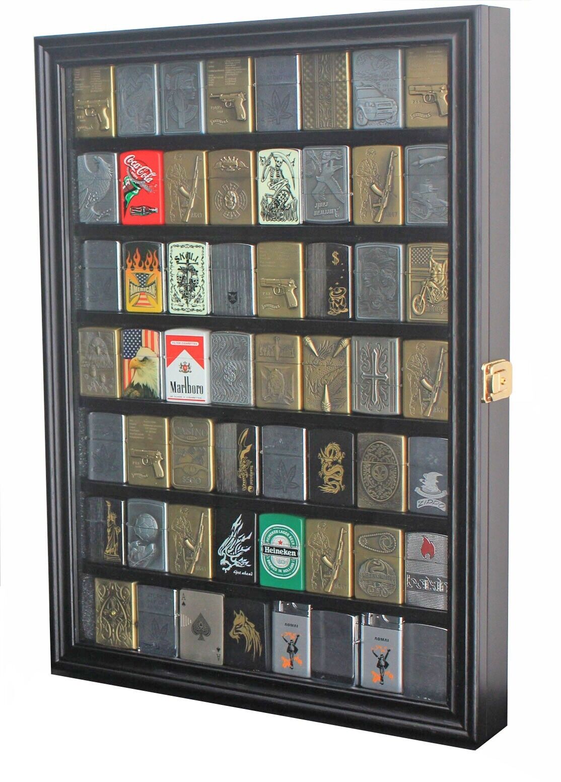 56 Sport Zippo Lighter Display Case Wall Cabinet Glass Door LC04-BL