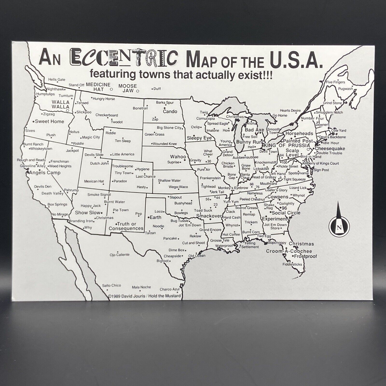 Eccentric Map Of The USA -Towns That Actually Exist - Funny Vintage Postcard