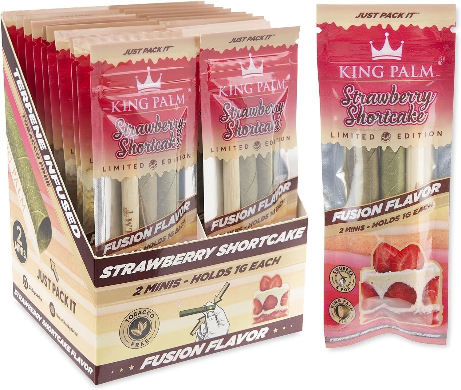 King Palm | Mini | Strawberry Shortcake| Palm Leafs | 20 Packs of 2 Each=40Rolls