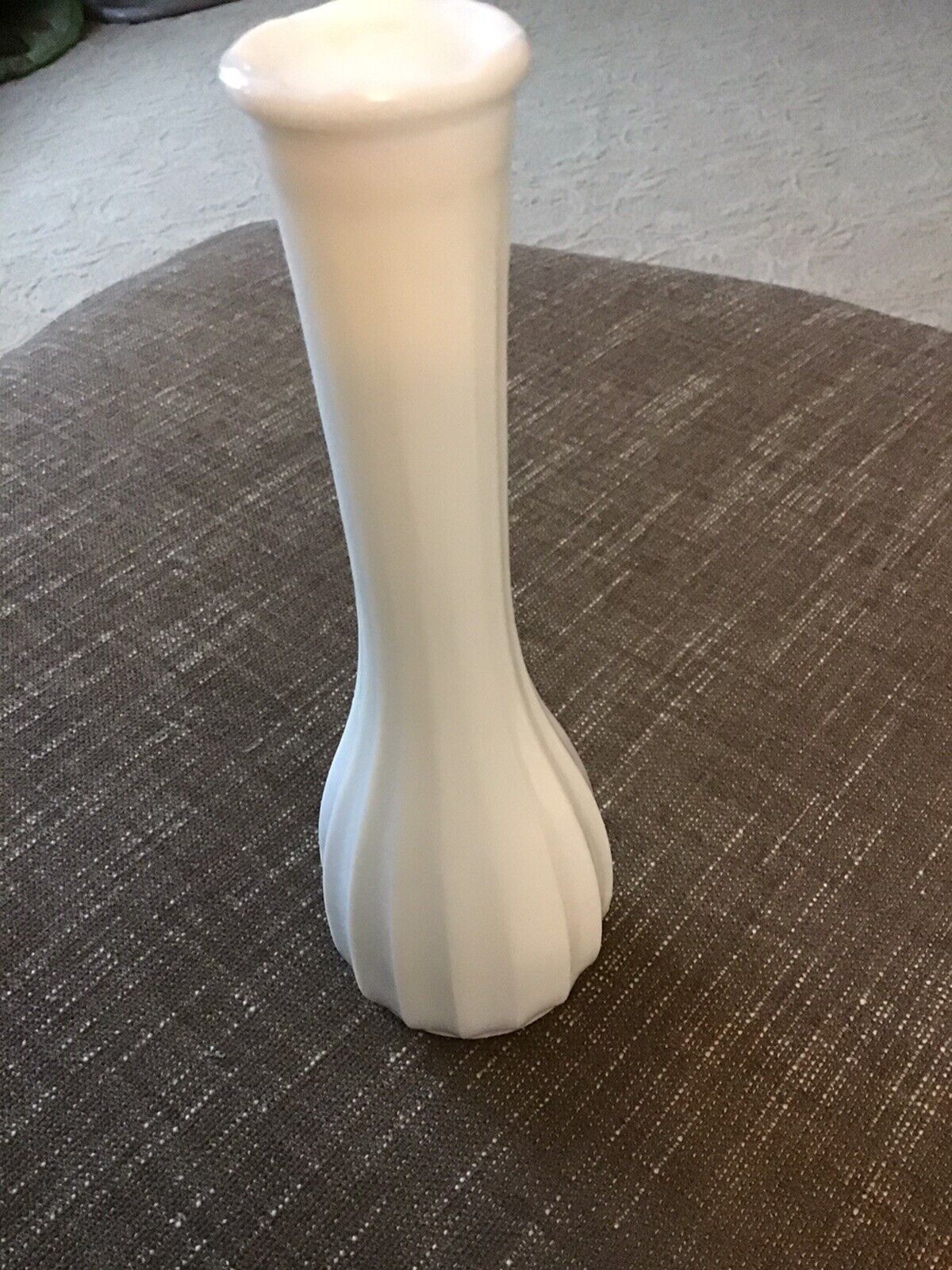 white/ milk glass small vase marked CL & Co #2 8.5” high Ribbed Glass Scalloped