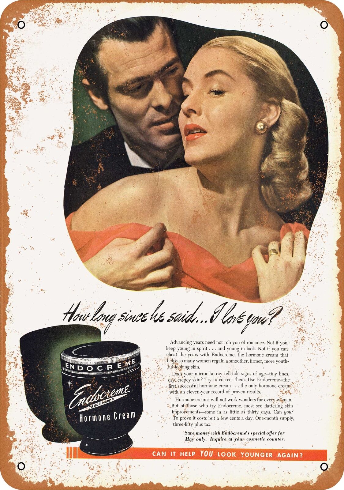 Metal Sign - 1938 Endocreme Hormone Beauty Cream -- Vintage Look