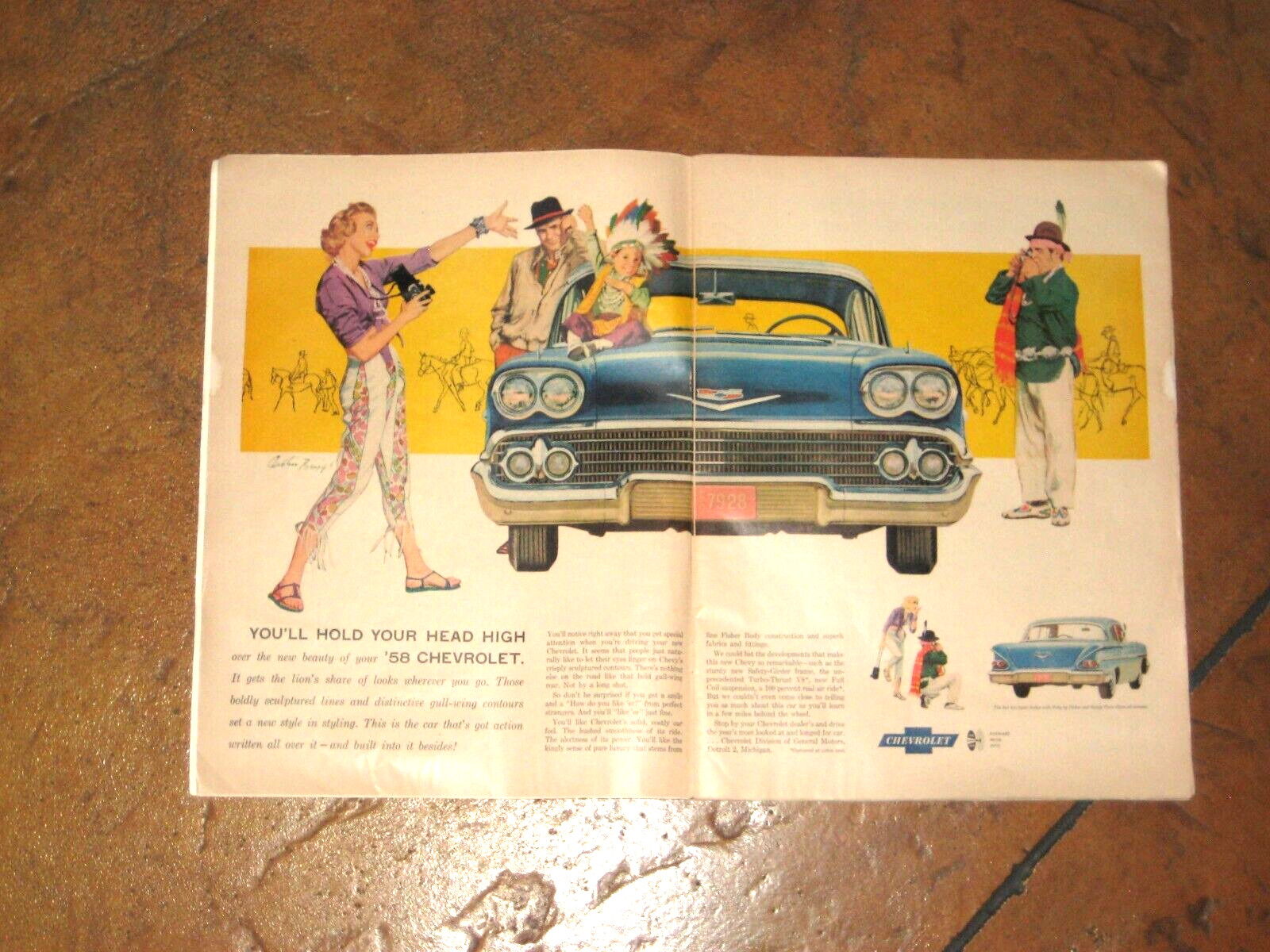 #1331 - VINTAGE 1958 LIFE MAGAZINE AD  -  ALL NEW 1958 CHEVROLET - 2-PAGE SPREAD