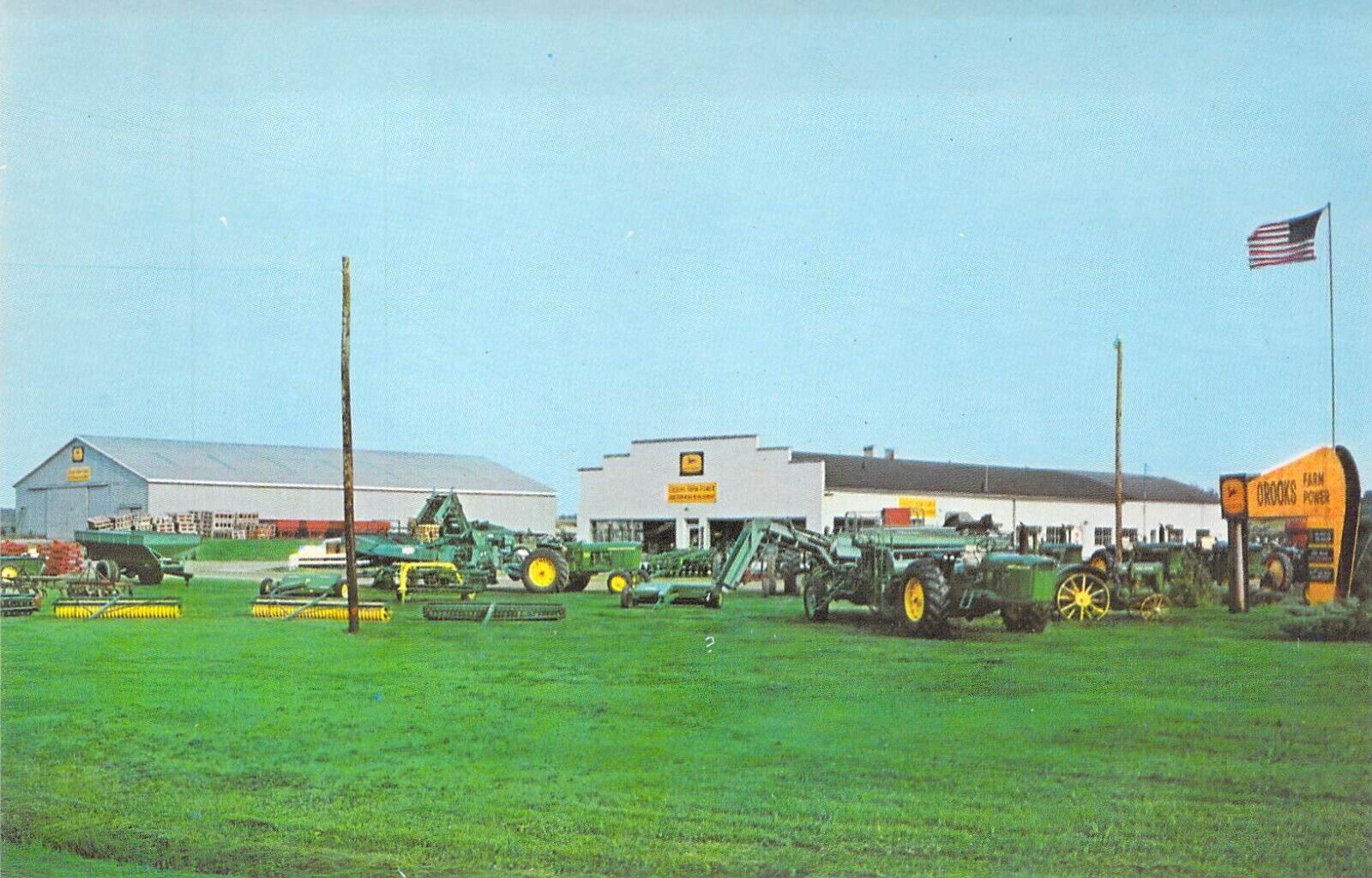 MI Edmore CROOKS FARM POWER John Deere Tractor DEALERSHIP 1965 postcard C7