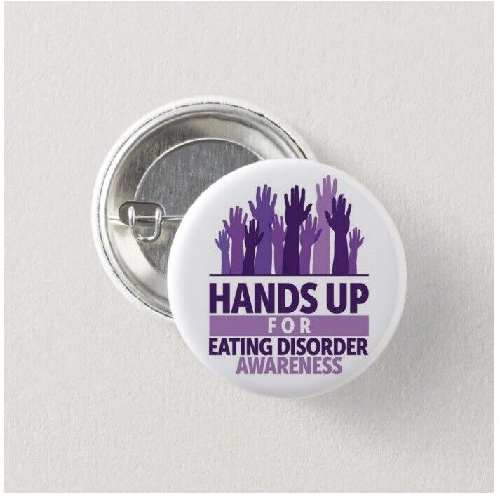 2 x Hands Up For Eating Disorder buttons (25mm, medical alert,badges, bulimia)