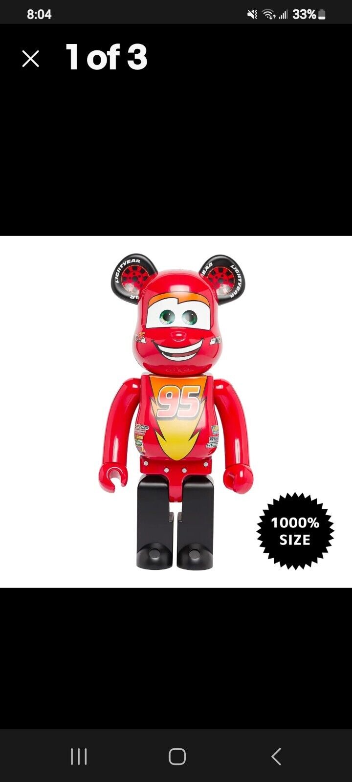 Disney Pixar Cars: Lightning McQueen 1000% Bearbrick by Medicom Toy