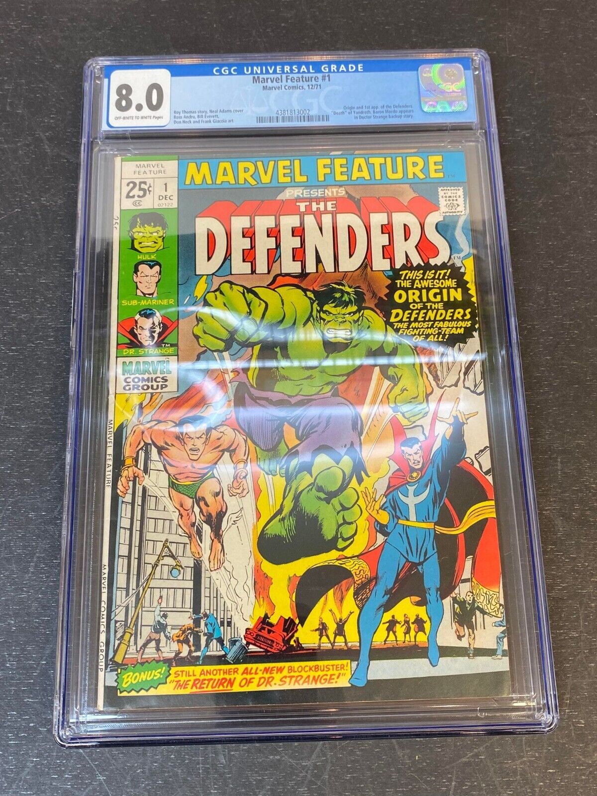 Marvel Feature #1 CGC 8.0 OWTW Pages 1st app and origin of Defenders Marvel 1971