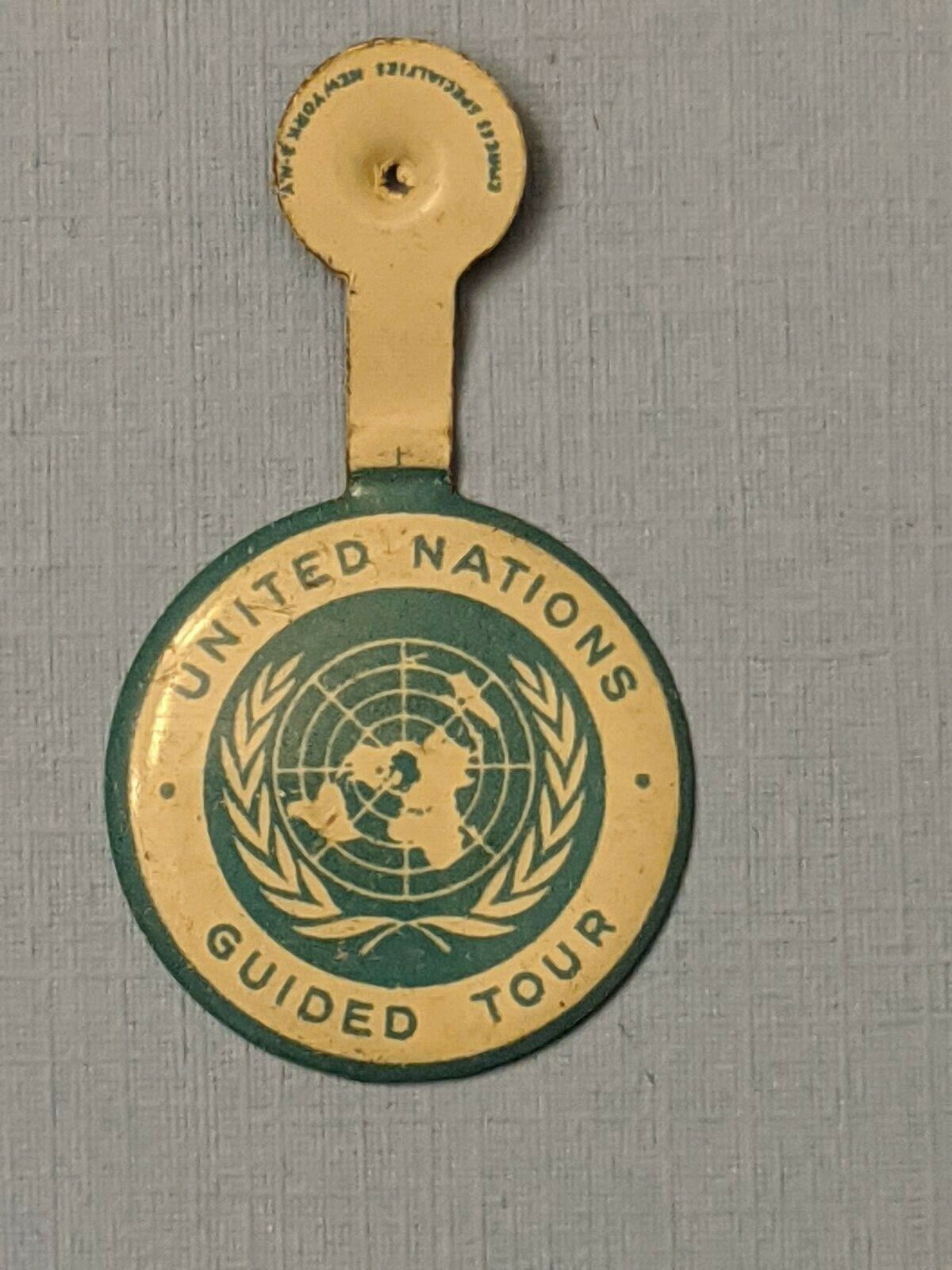 Vintage United Nations UN Guided Tour Tab-fold Metal Button Pin 