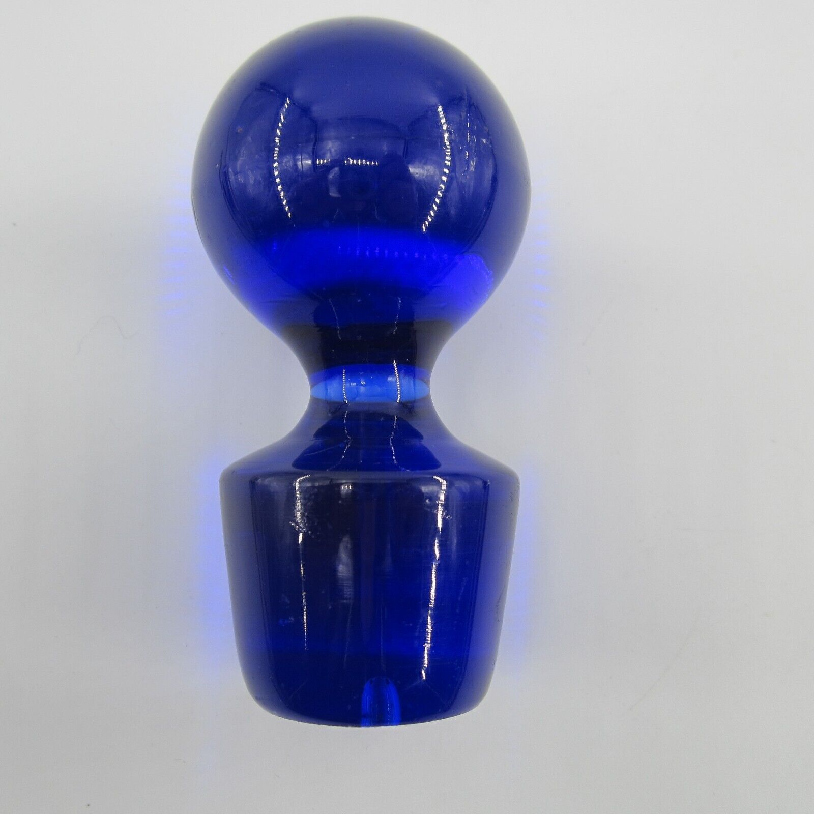 Rare Vintage Large Solid Round Cobalt Blue Glass Bottle Decanter Stopper 4” Tall