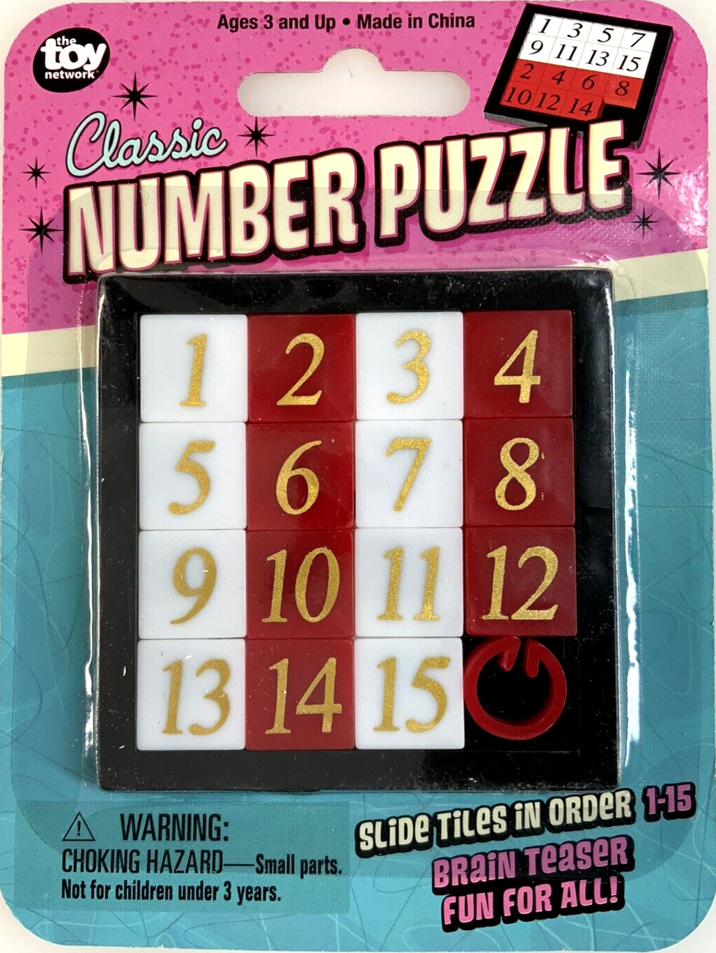 FIFTEEN 15 PUZZLE Number Slide Tile Brain Teaser Classic IQ Test Toy Game