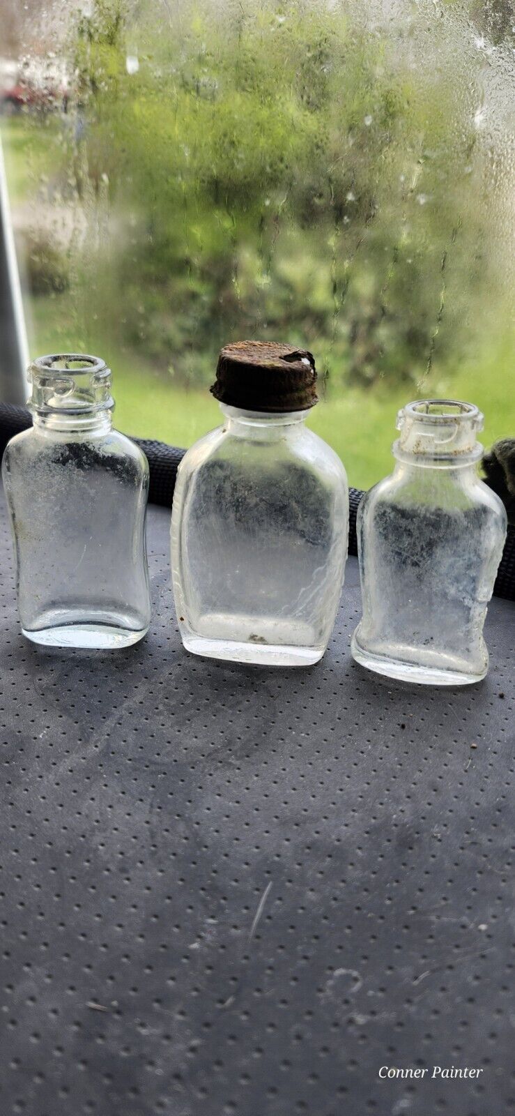 3 vintage 1940s-1950s Bayer Aspirin glass bottles , embossed on sides 