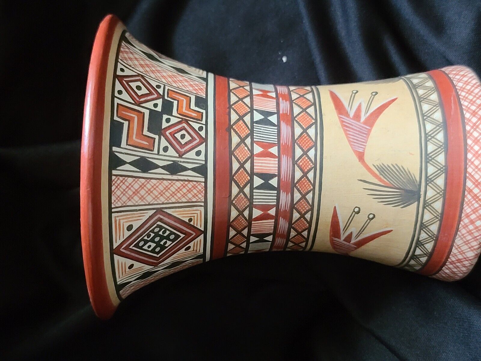 Peruvian Folk Art Hand Made Hand Painted Terra Cotta Vase Made In Peru