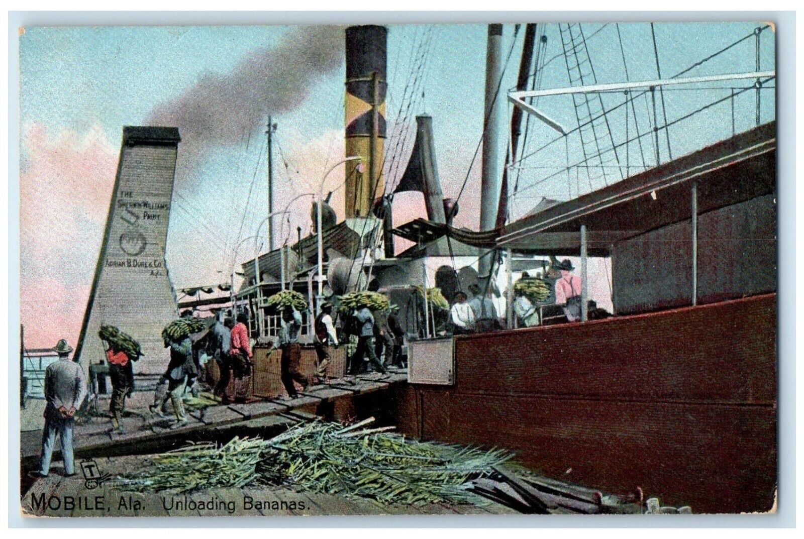 c1910's Unloading Bananas Workers Mobile Alabama AL Tuck's Antique Postcard