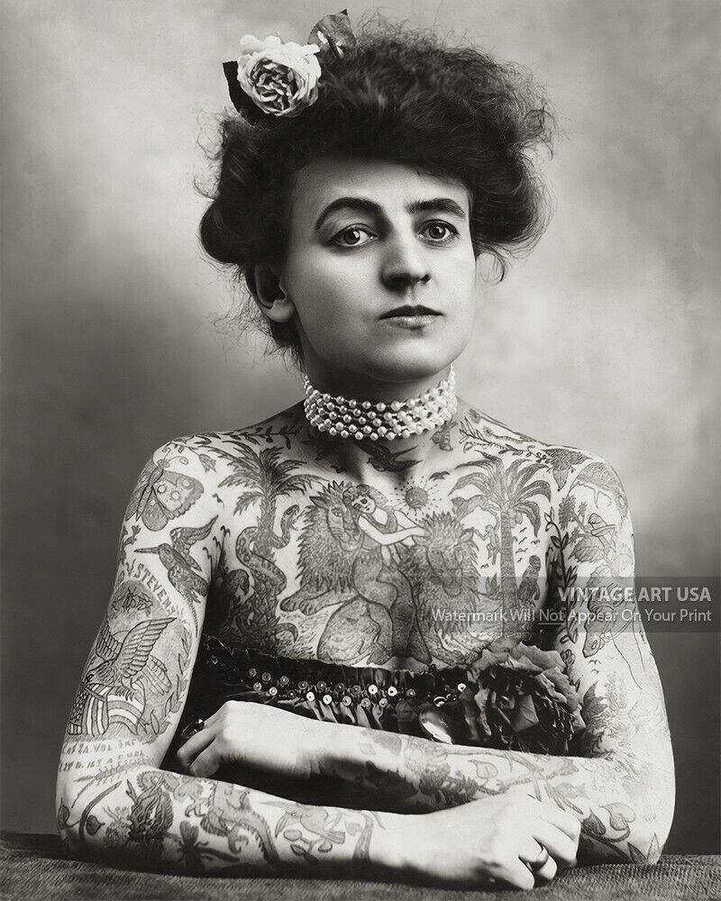 Vintage Tattooed Lady Circus Performer Photo - 1900s First Female Tattoo Artist