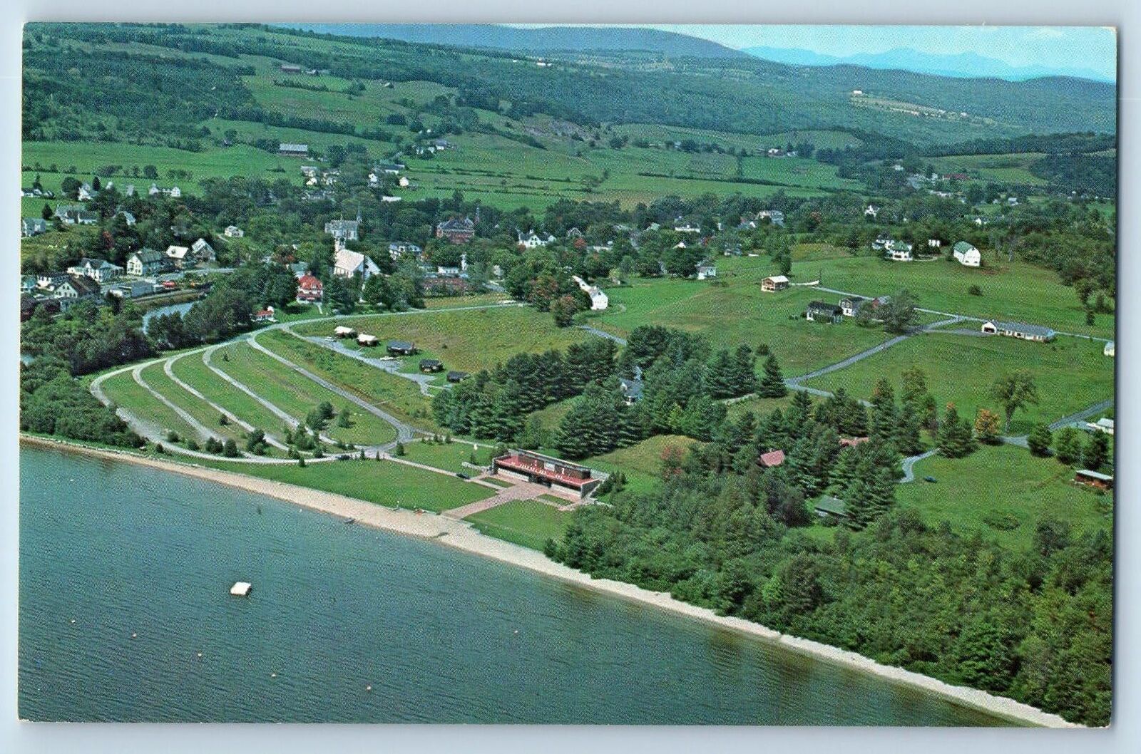 Barton Vermont VT Postcard Aerial View At Junction Beautiful Crystal Lake 1960