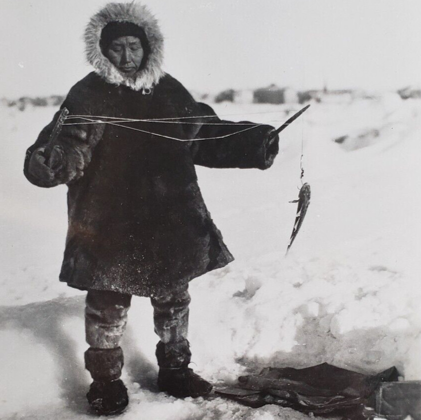 Eskimo Ice Fishing Alaska RPPC Postcard 1950s Nome Tom Cod Alaskan Vintage A1045