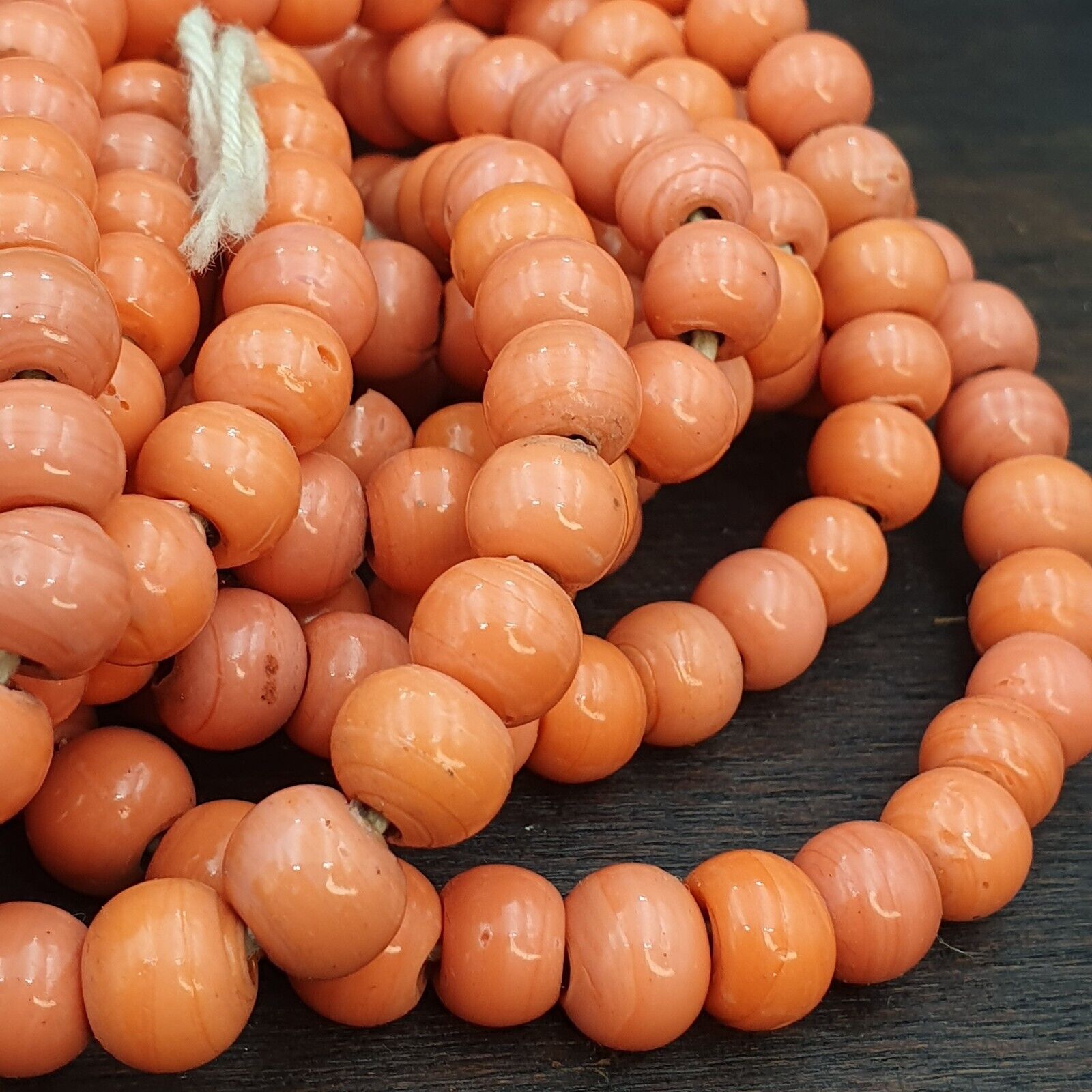 BEAUTIFUL OLD AFRICAN  Coral orange GLASS Vintage 9mm BEADS Long Strands Strand