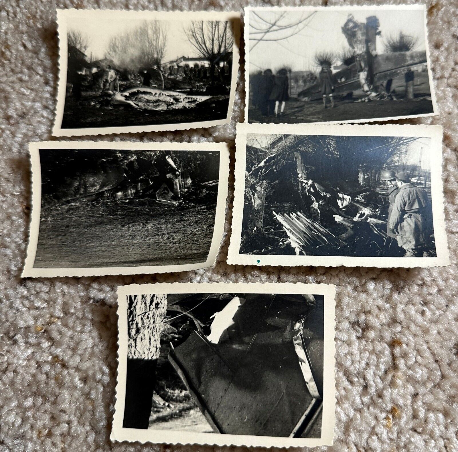 Lot of 5 WWII Photos Crashed German Aircraft Fighter Plane US Soldiers  Germany