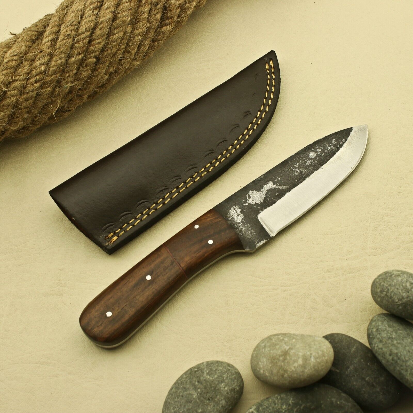 Custom Handmade Forged Carbon Steel Fixed Blade Knife Rosewood Handle EDC/Sheath