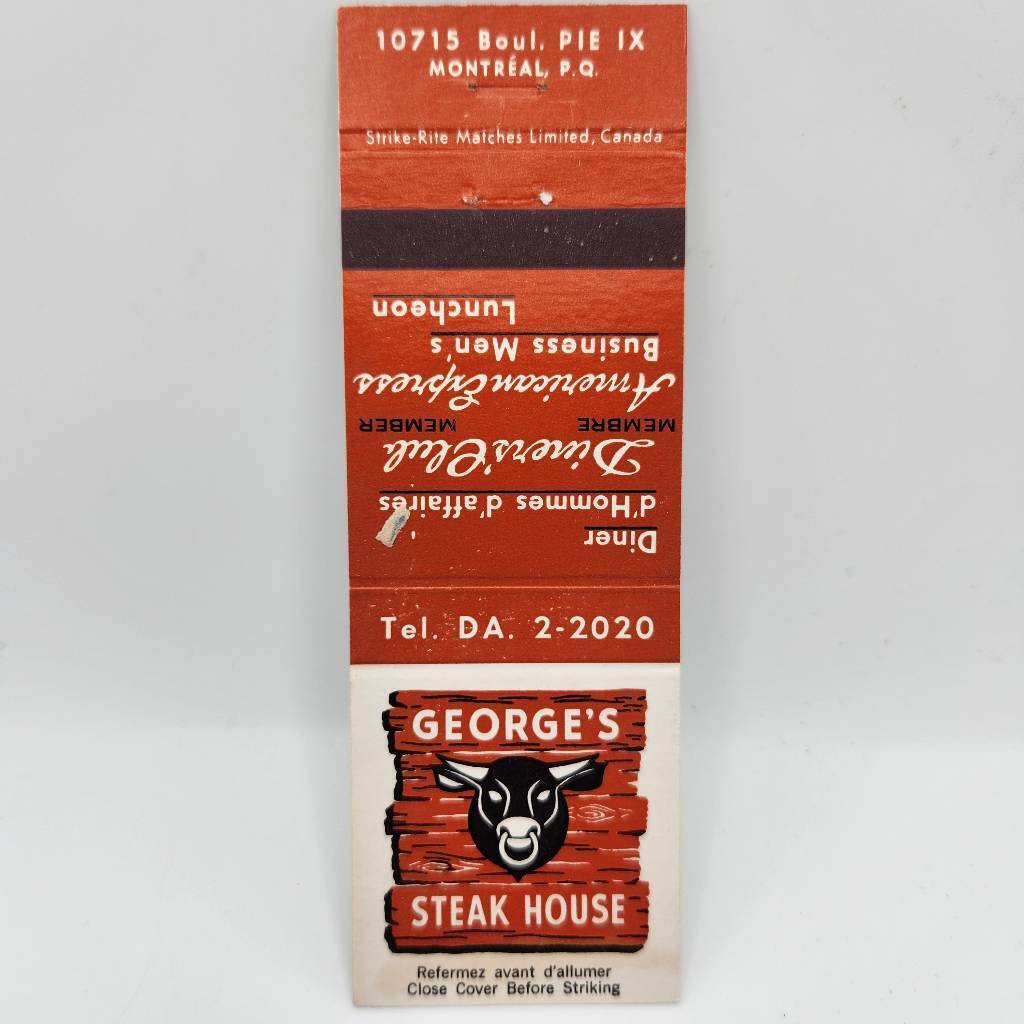 Vintage Matchcover George's Steak House 10715 Boul PIE IX Montreal Quebec Canada
