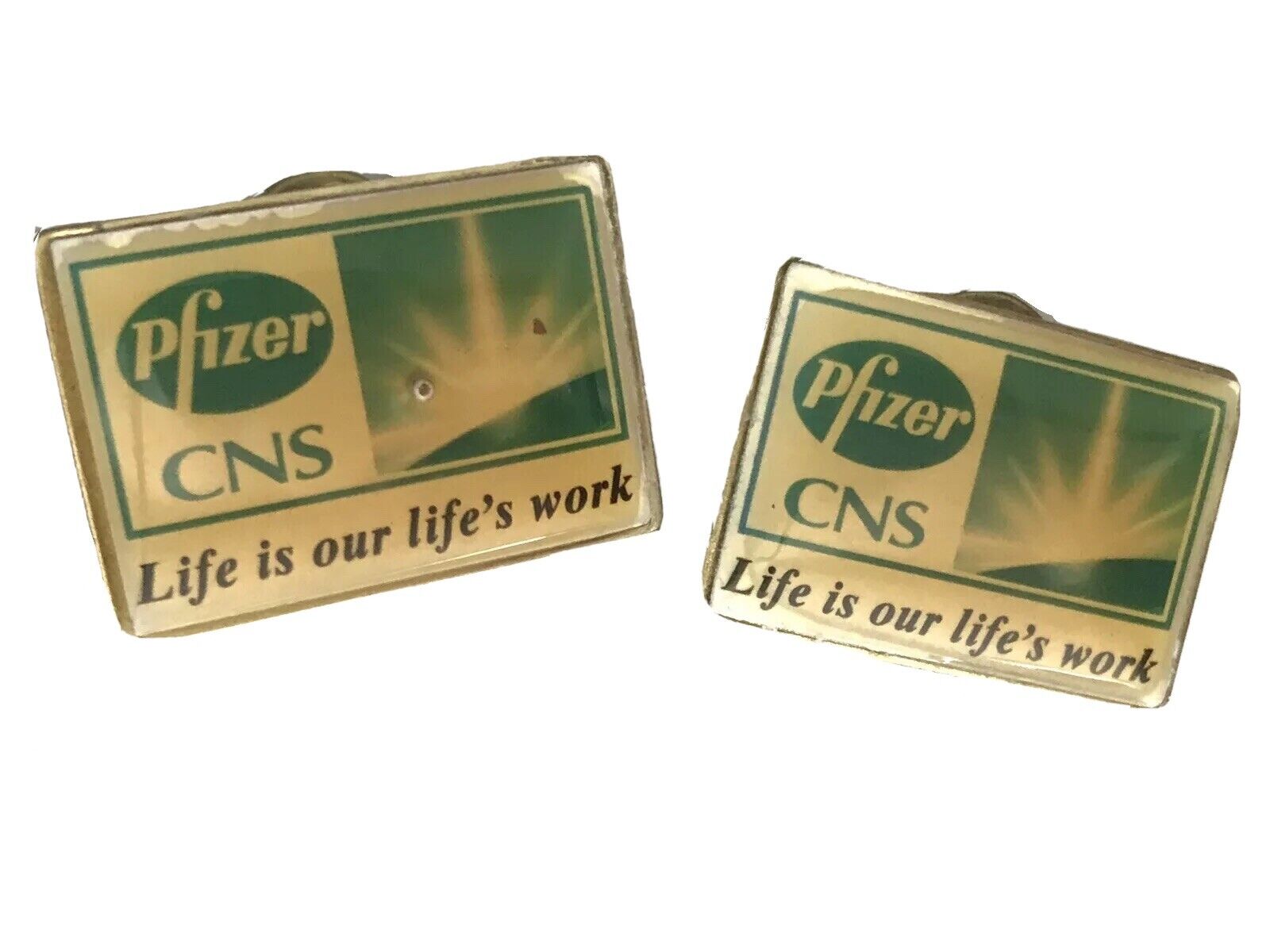 2️⃣ Lot of Two Pfizer Pins PFIZER CNS LIFE IS OUR LIFES WORK Vintage Collectible