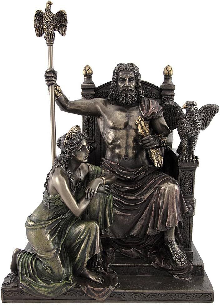 King Zeus God of Thunder & Hera on Throne Greek Mythology Statue Bronze Finish