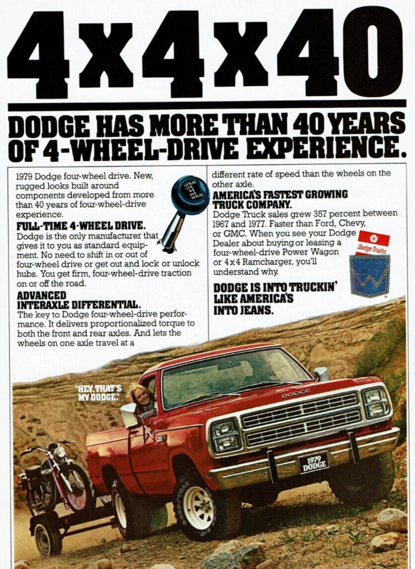 1978 Vintage Print Ad 1979 Dodge Four-Wheel Drive 4x4x40 Pickup Truck Motorcycle