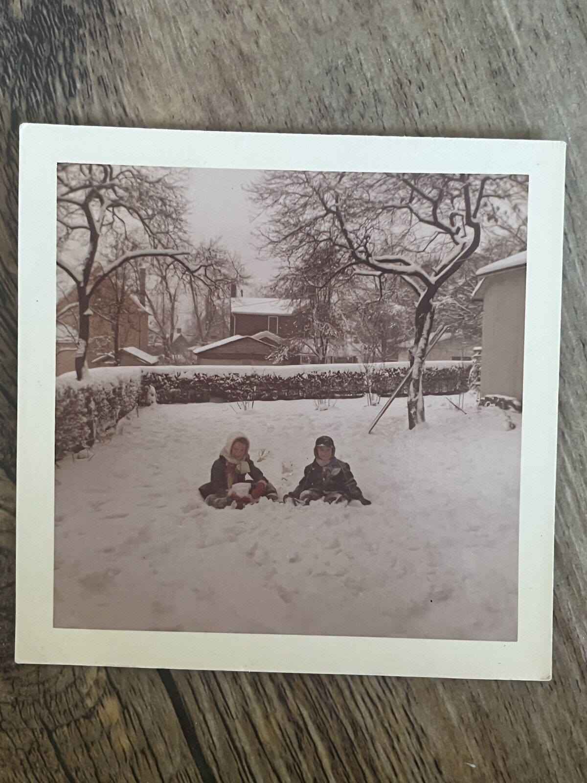 1960s VTG photo Boys Winter Snow Brothers Christmas “Please Send Back” Note