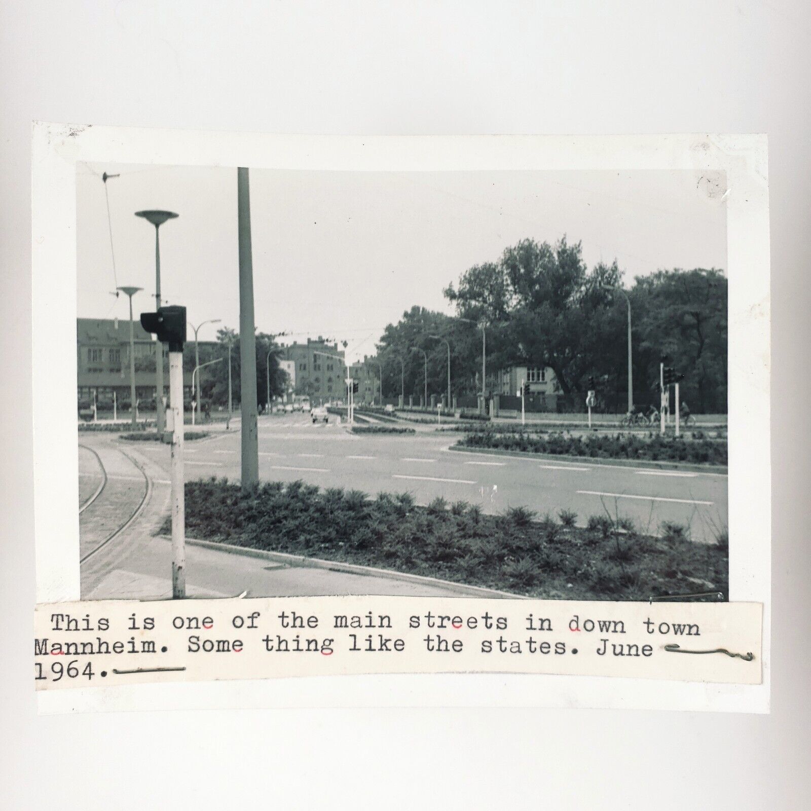 Downtown Mannheim Street Germany Photo 1960s Army Soldier Road Snapshot A3960