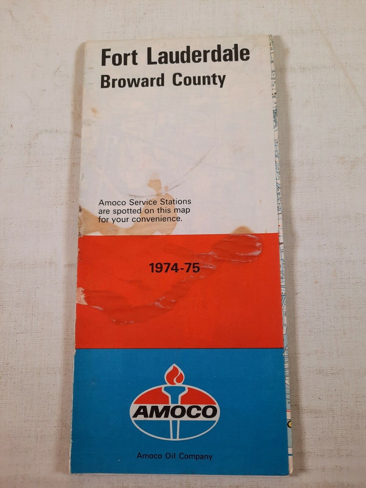 1975 1974 Vtg Amoco road map and directory of Fort Lauderdale Broward County 
