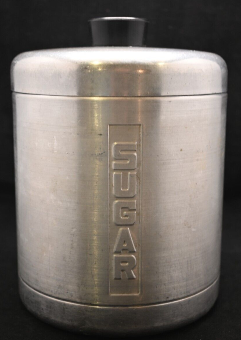 Vintage Steelmaster 1950s Sugar Canister w/ Lid Black Knob Made in Italy
