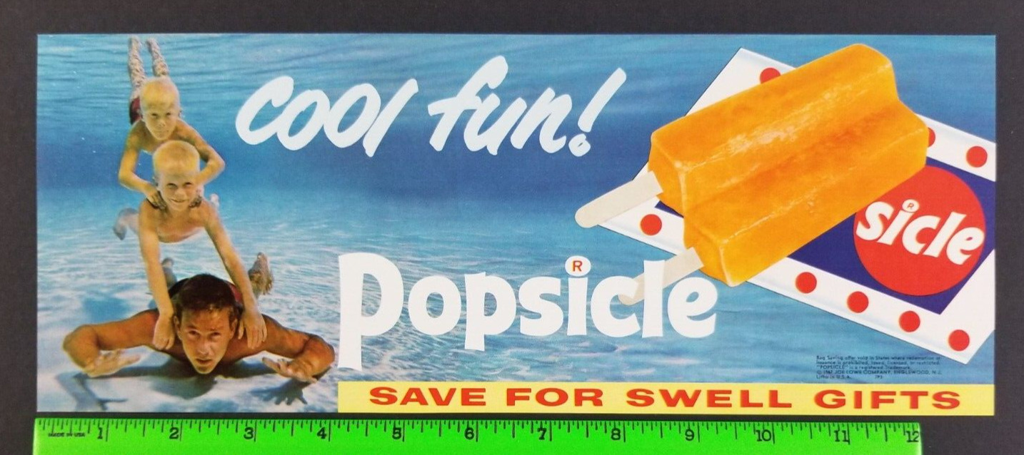 Vintage 1967 Cool Fun Orange Popsicle Paper Advertisement Sign