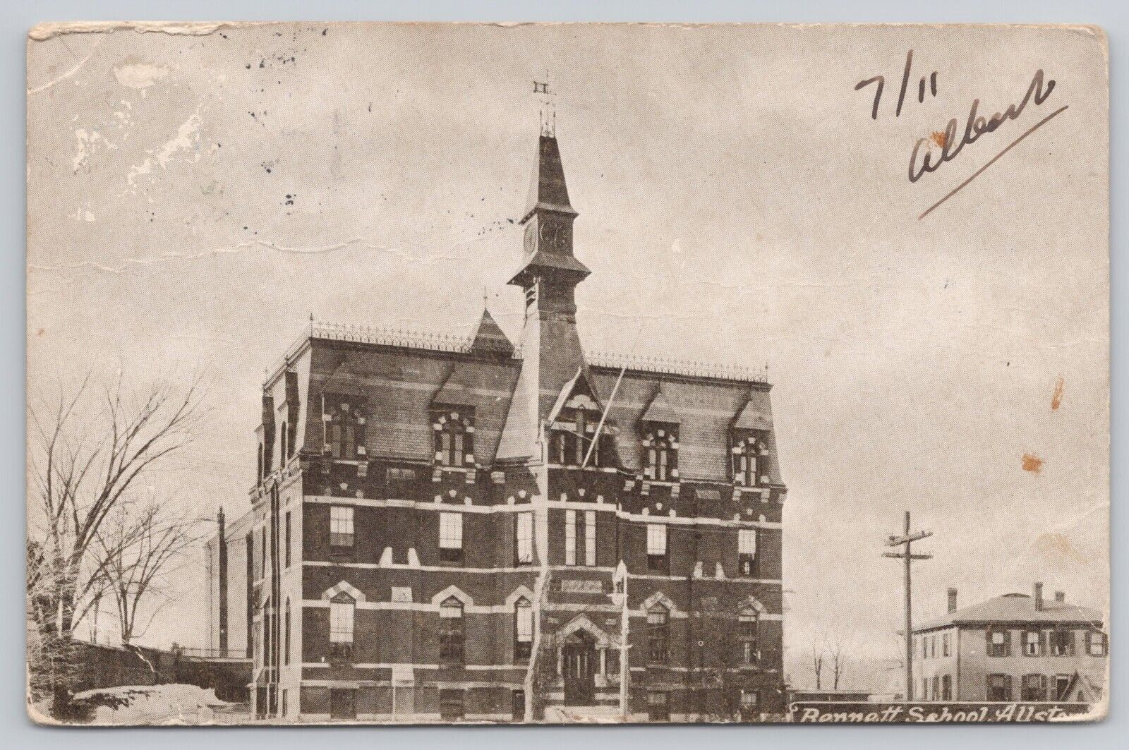 Vtg Post Card Bennett School, Danvers, Mass. 1906 E440