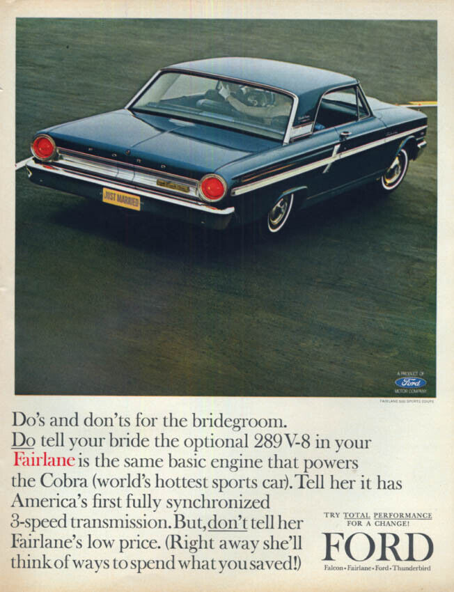 Do\'s & Don\'ts for the bridegroom Ford Fairlane 500 Sports Coupe ad 1964 LK