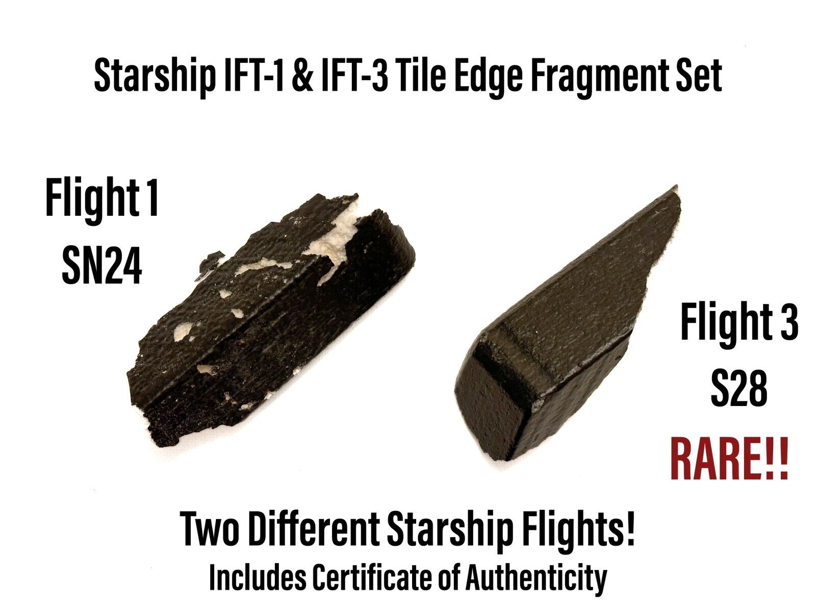 SpaceX Starship SN24 & S28 Heat Shield Tile Fragments Set  RARE IFT-1 & IFT-3