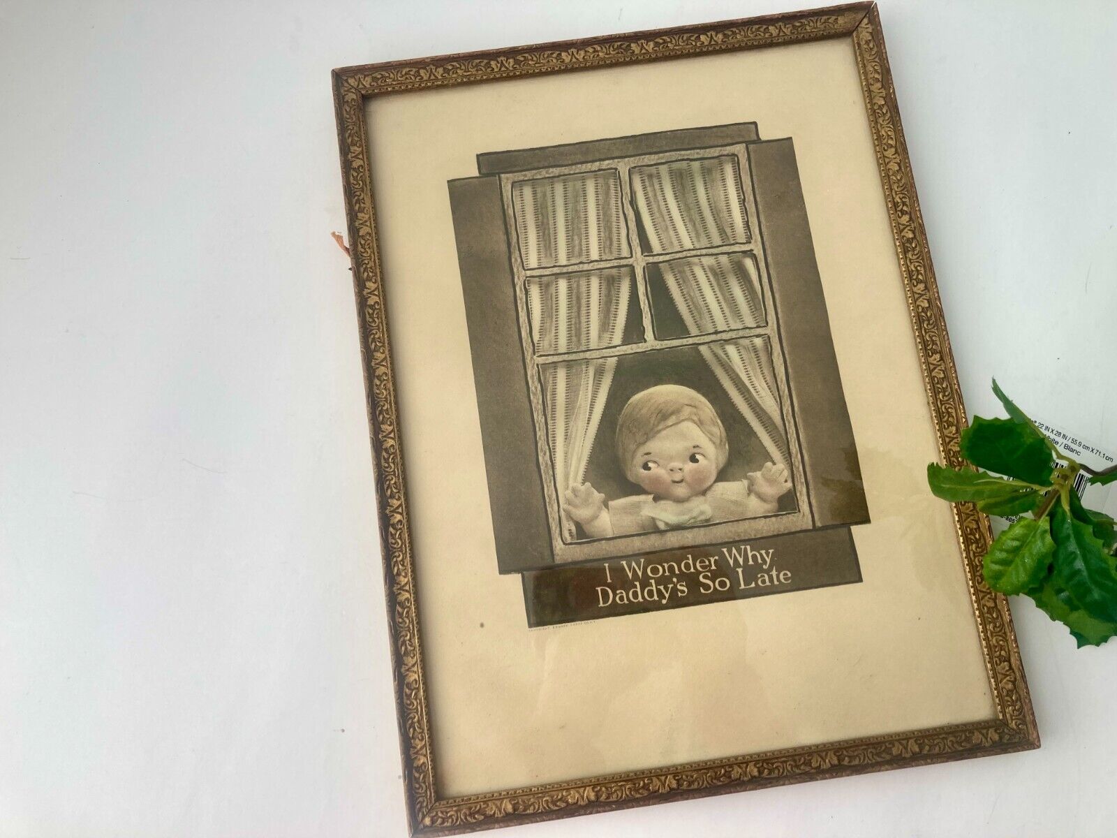 VTG Boy at Window Picture I Wonder Why Daddy’s So Late Pressed Wood Frame Wall