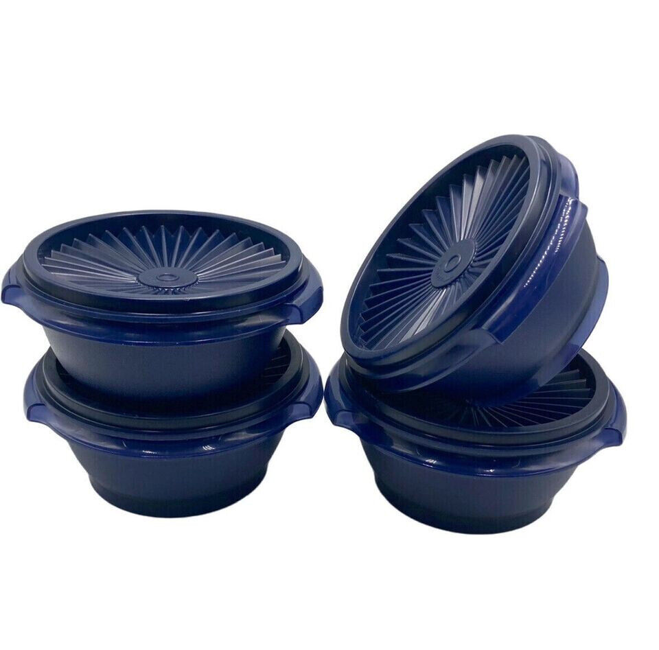 Tupperware Classic Servalier 10 oz. Small Bowls Arctic Blue Set of 4 BRAND NEW