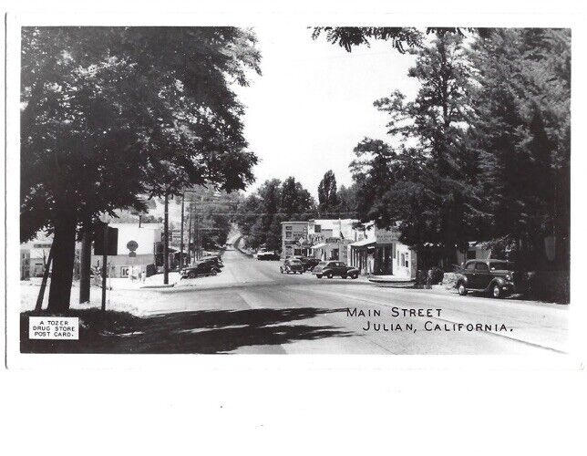 c1945 Main Street Julian California CA RPPC Real Photo Tozer Drug Store Postcard