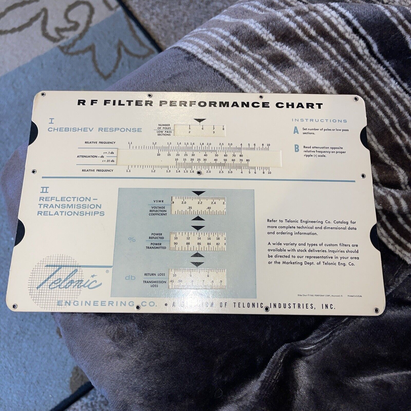 1965 RF Filter Performance Chart slide Chebishev Response Telonic Engineering