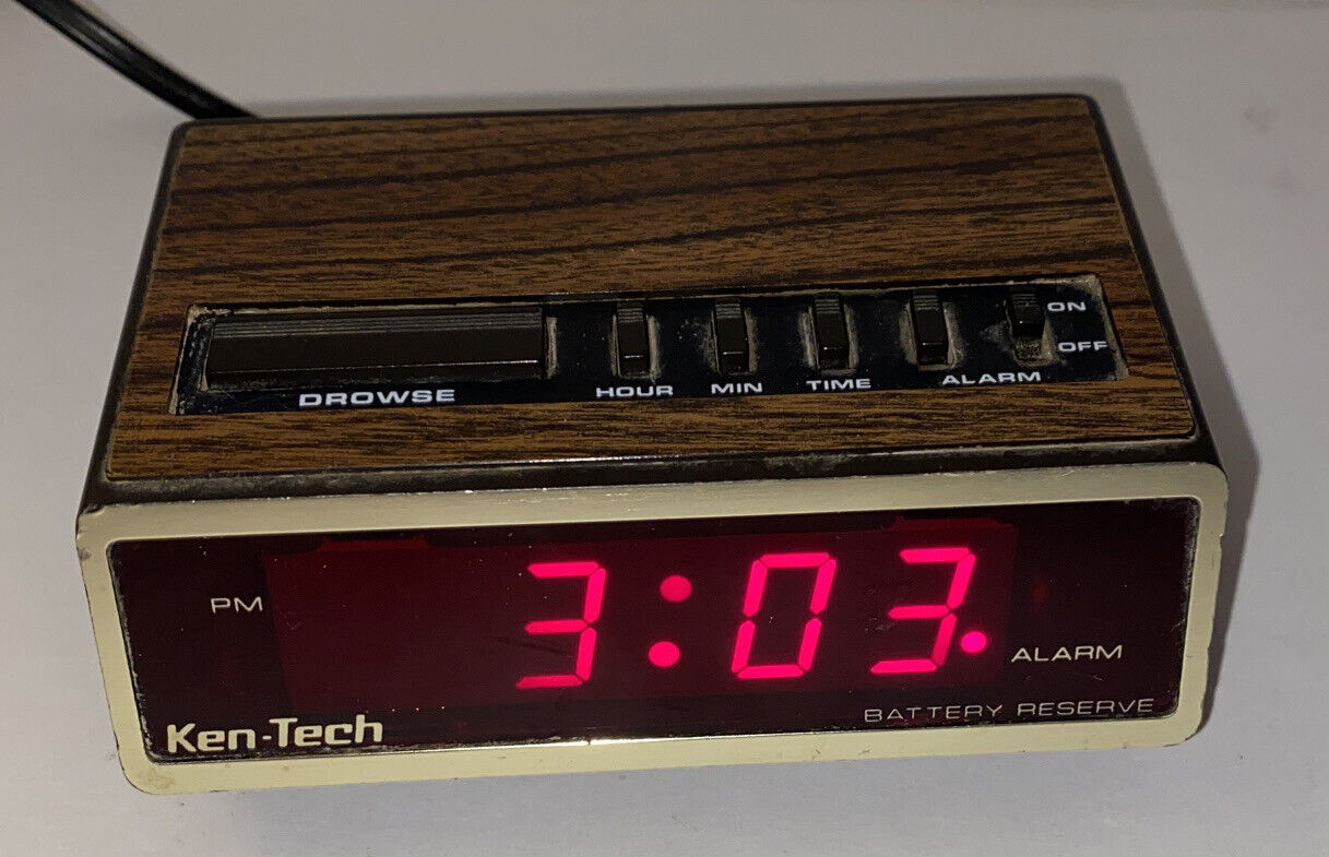 VINTAGE Ken-Tech Alarm Clock Model T-3500 With Battery Reserve Tested WORKS WOW