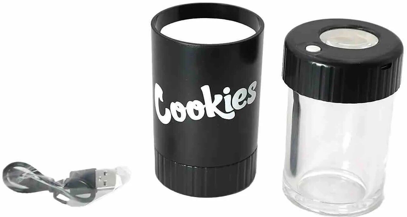 Cookies 4 in 1 Mag Jar grinder With Magnifying Lid Light -Dugout Pipe LED