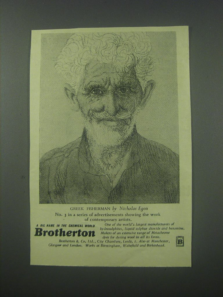 1954 Brotherton Chemicals Ad - Greek Fisherman by Nicholas Egon