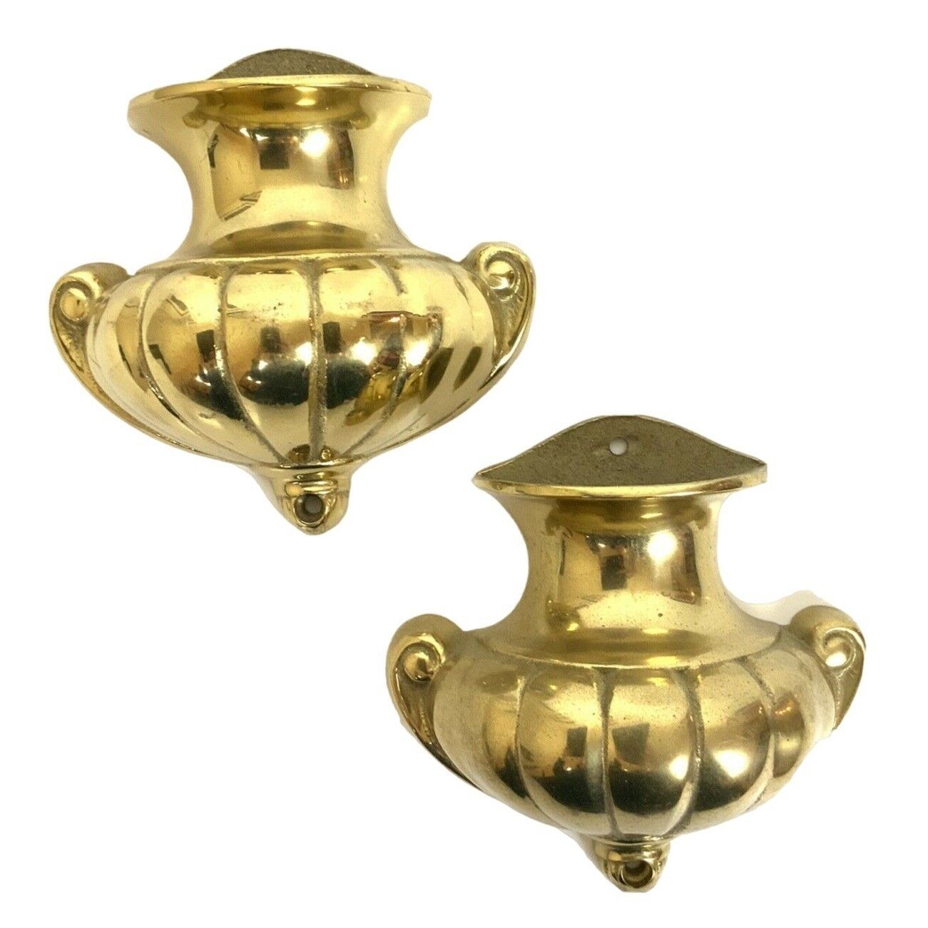 Bombay Company Solid Brass Wall Sconces Urns Flowers Reeds Greenery Vtg 1989 