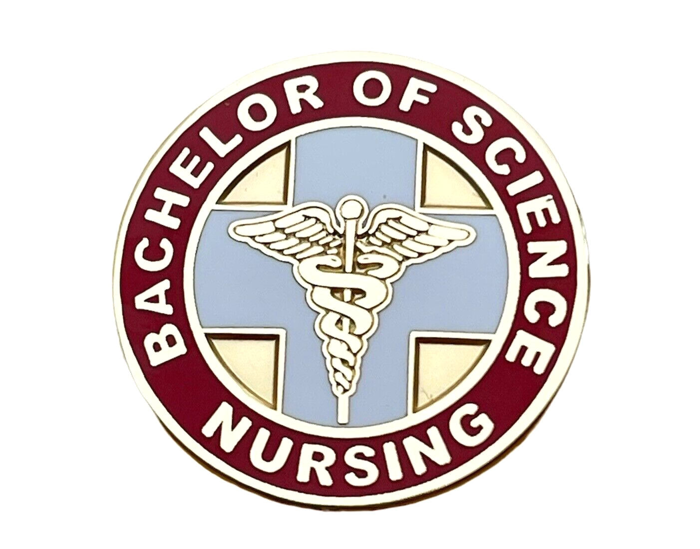 BSN Bachelor Science Nurse Caduceus Cross Red Gold Tone Hat Pin PMS739 F4D21DD