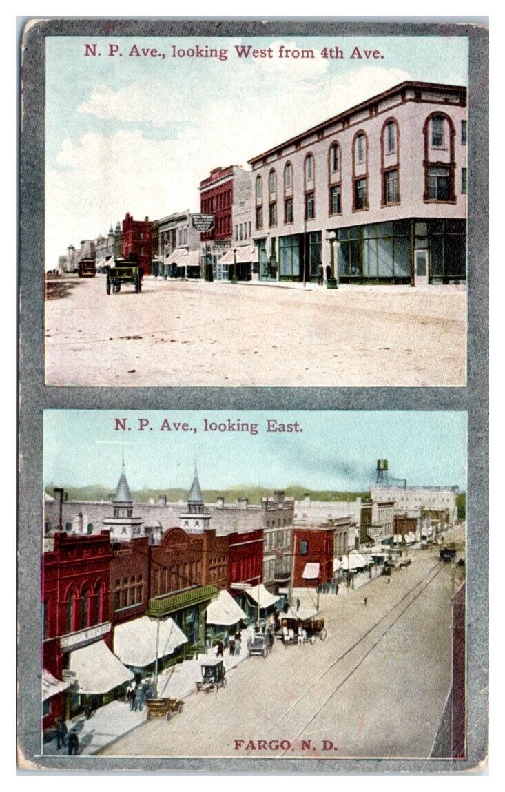 1921 N.P. Avenue looking West and East, Fargo, ND Postcard