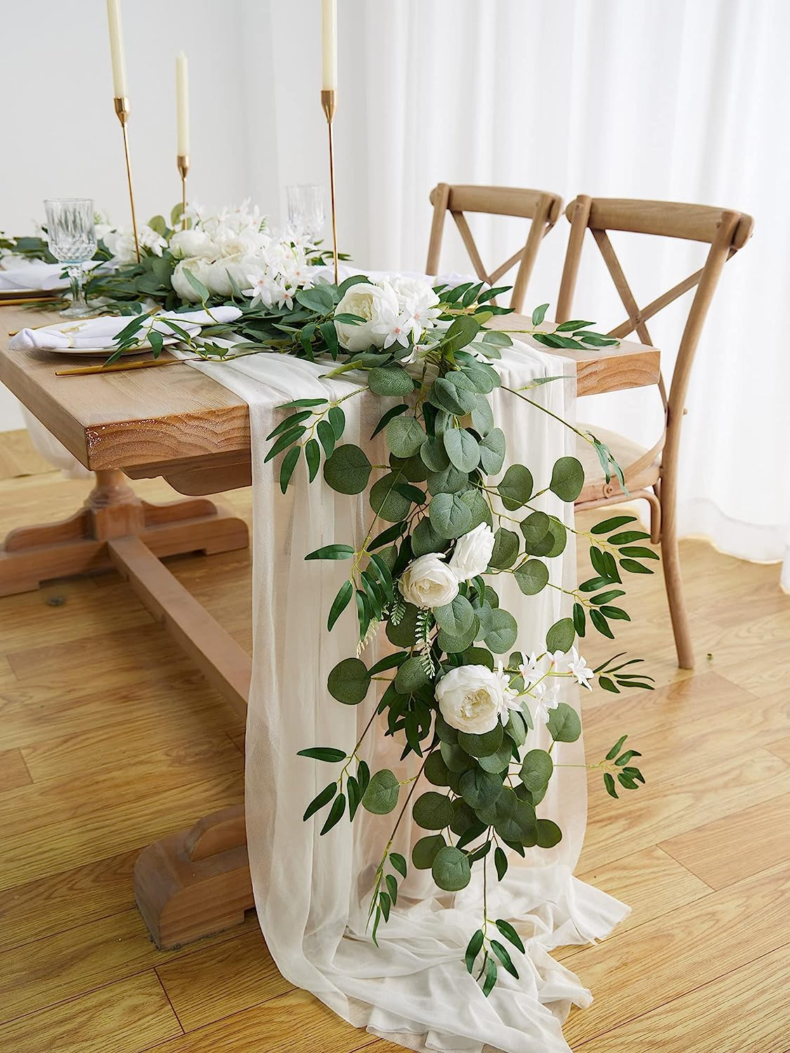 8FT Eucalyptus and Willow Leaf Garland with Artificial Flowers Fake Flower Peony