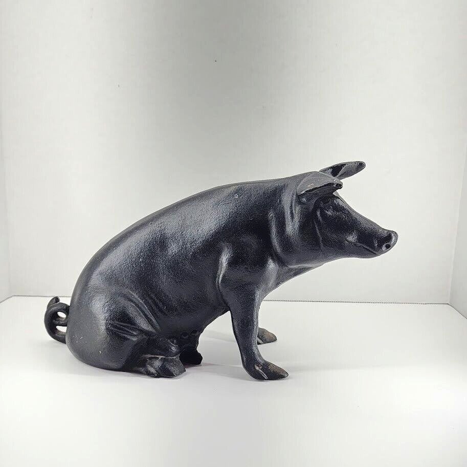 Vintage Cast Iron Sitting Pig Piggy Bank 5lb Black Door Stopper