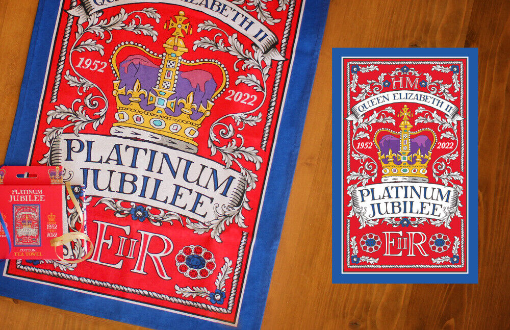 2022 Queen Elizabeth II Platinum Jubilee 70 Cotton Crown Tea Towel Gift Souvenir