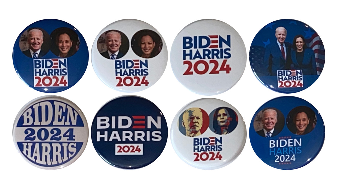 Biden/Harris 2024 buttons - Re-elect Joe Biden & Kamala Harris - Set of 8 (2.25)